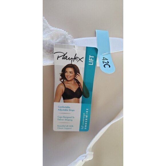 NWT PLAYTEX LIFT FULL COVERAGE UNDERWIRE WHITE BRA SIZE 42C - Picture 7 of 8